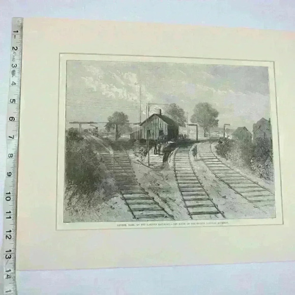 Art Print Revere Massachusetts Railroad Train Wreck Scene Antique 1871 RARE - Picture 12 of 12